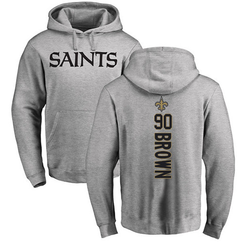 Men New Orleans Saints Ash Malcom Brown Backer NFL Football #90 Pullover Hoodie Sweatshirts->new orleans saints->NFL Jersey